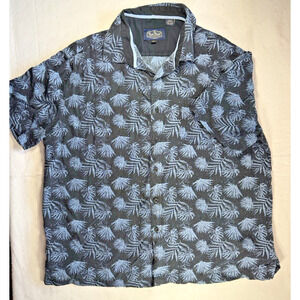Nat Nast mens short sleeve shirt XL blue leaves silk/cotton EUC